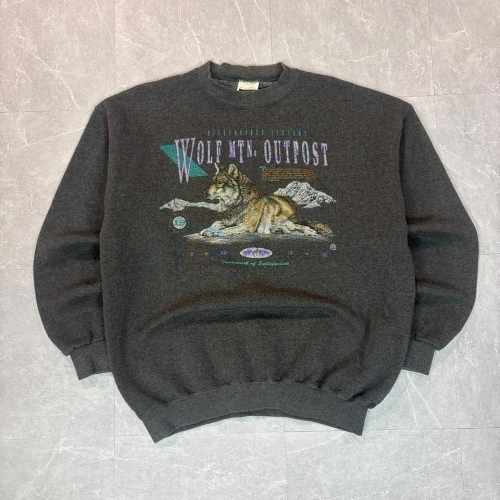 Vintage 90s Wolf Mountain Outpost Crewneck Sweatshirt Size L #outdoors